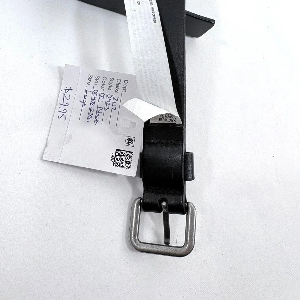 NWT American Eagle Belt Black Genuine Cow Leather Silver Buckle Size Large 0423